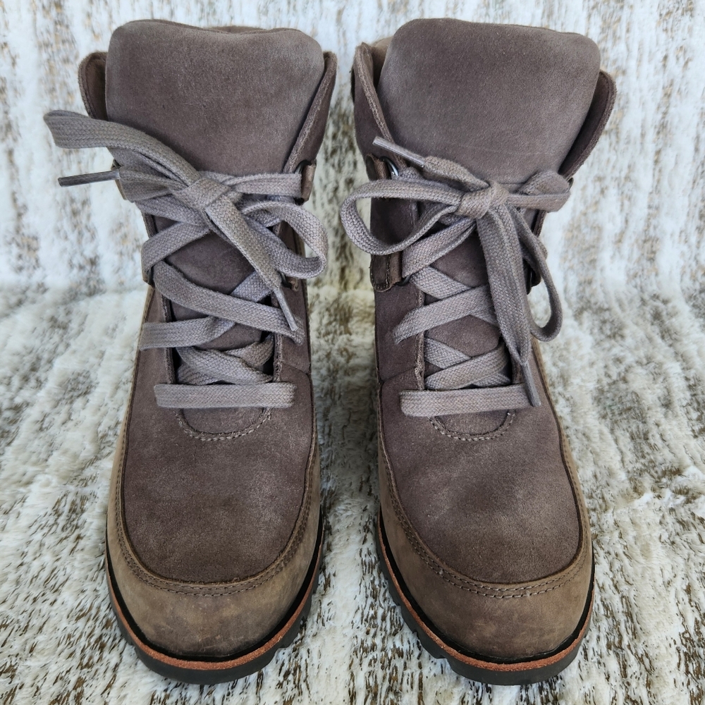 UGG "Kriston" Waterproof Suede Wedge Heeled Boots Taupe Brown | Women's Size 7.5 - Picture 5 of 12
